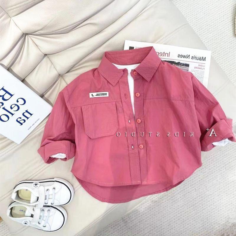 Новая детская рубашка с длинным рукавом в рабочем стиле - корейская мода для мальчиков и девочек, идеально подходит для весны и осени