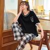 2025 Spring/Summer Women's Cotton Pullover Pajama Set - Short Sleeve Top with Long Pants