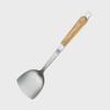 Набор кухонных принадлежностей из нержавеющей стали с ручкой из цельного дерева: лопатка, ложка для супа, лопатка для жарки и дуршлаг с теплоизоляцией.
