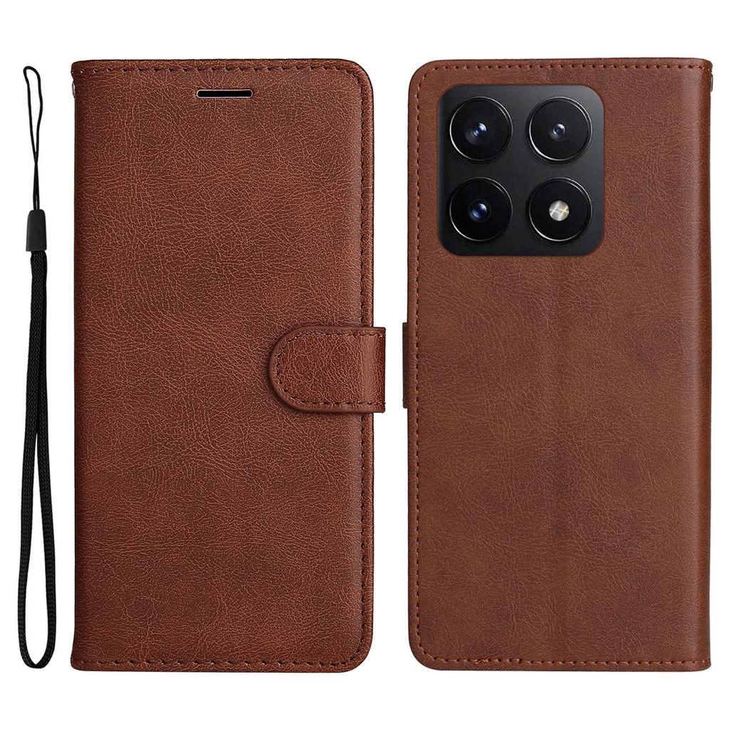 For Xiaomi 14T Case Solid Color Leather Mobile Cover Wallet Stand with Strap