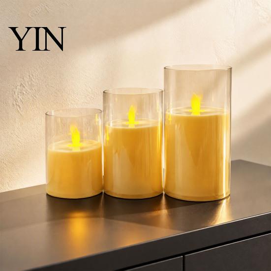 Safe Flameless Candles for Kids Rooms LED Candles, Battery Operated Acrylic Pillar Realistic Wax Flickering Wedding Warm Color Light Party Christmas