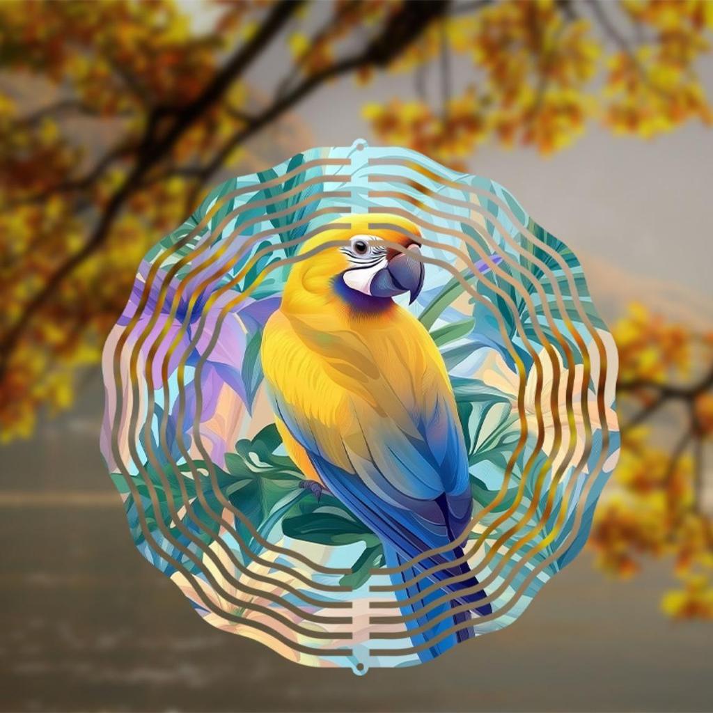 Vibrant Parrot Wind Spinner Colorful Metal Garden Decor for Outside 10 Inch 360 Rotating Hook Artistic Design for All Seasons Ideal for Balcony