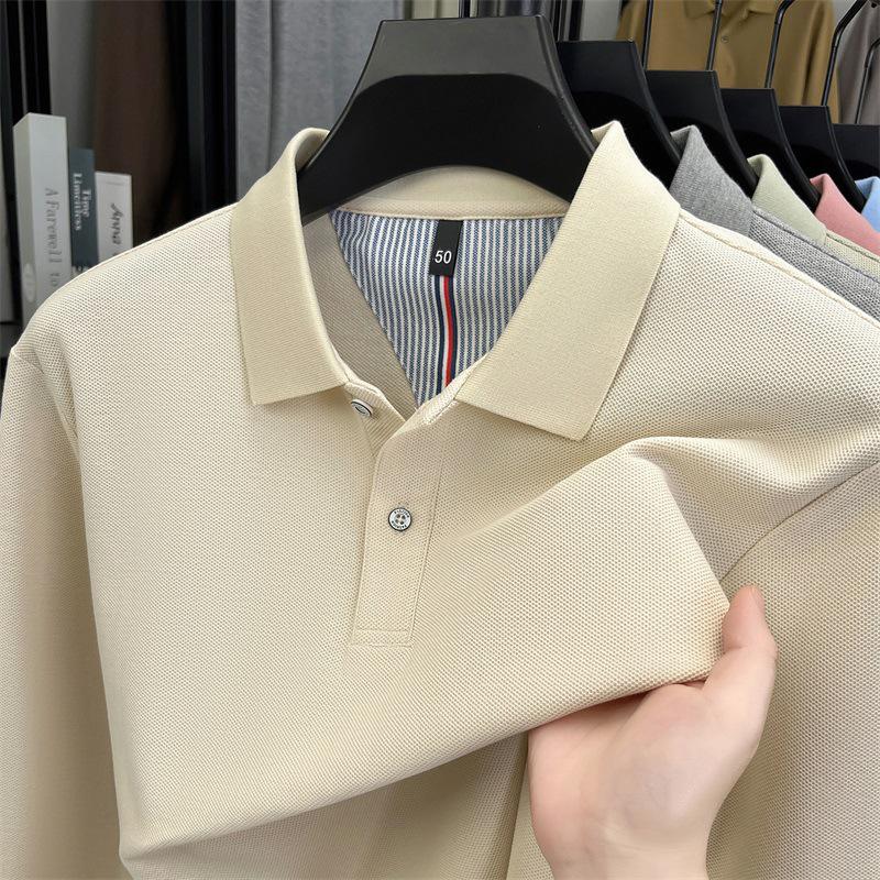 Мужская однотонная хлопковая рубашка-поло - Повседневный топ с длинным рукавом