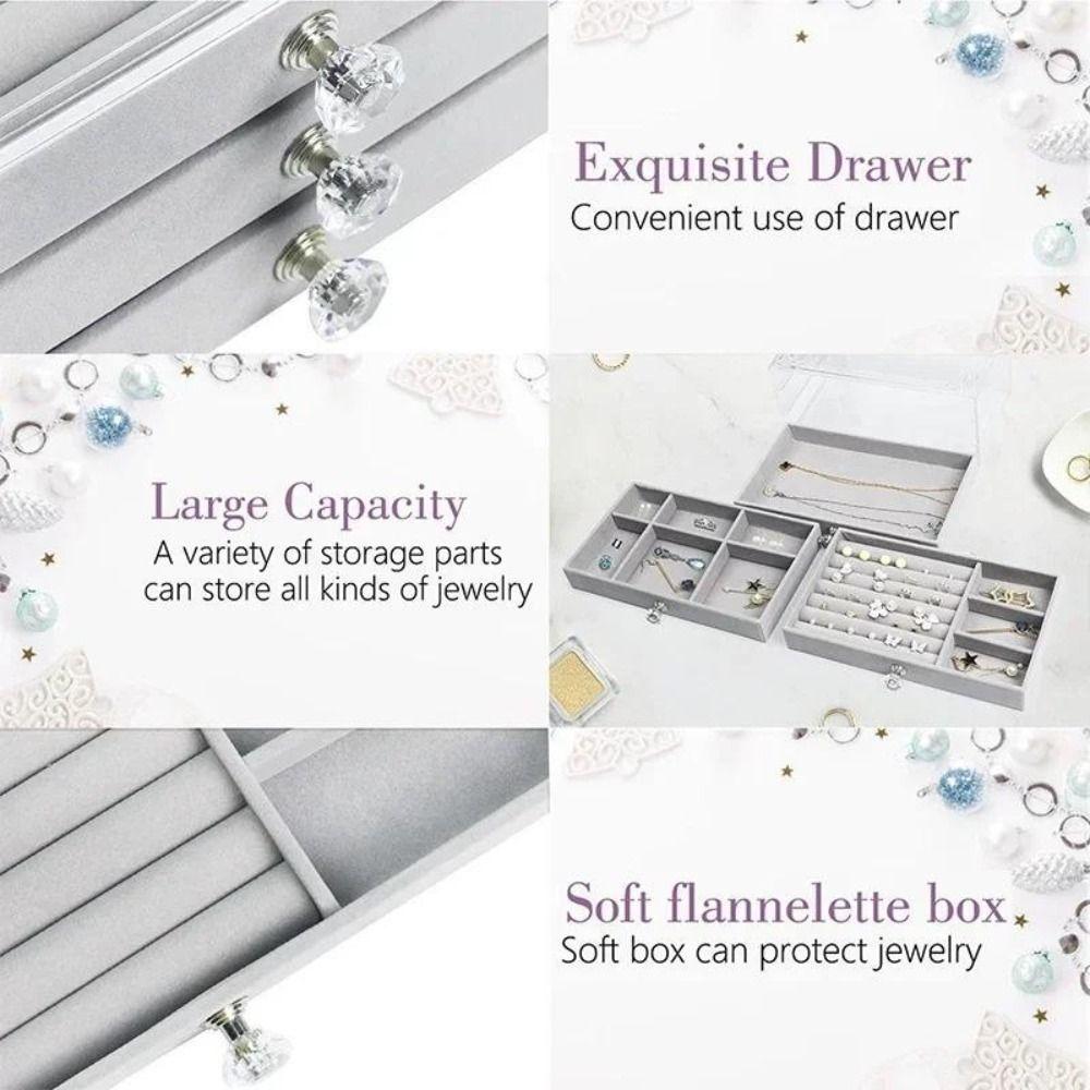 3-Layer Flannel Jewelry Box High-Capacity Earrings Necklaces Storage Jewelry Organization