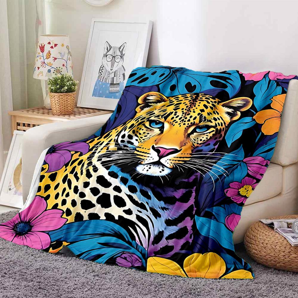 1pc Leopard Floral Lightweight Flannel Blanket, Comfortable and Warm Blanket, for Office and Camping Sofa Bed, Livingroom120