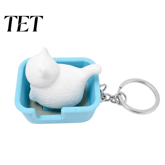 3D Printed Cat Ornaments Clicky Keychain, Interactive Pooping Litter Box Fidget Toy, Mini Cute Animal Keychains Backpack Pendant with Metal