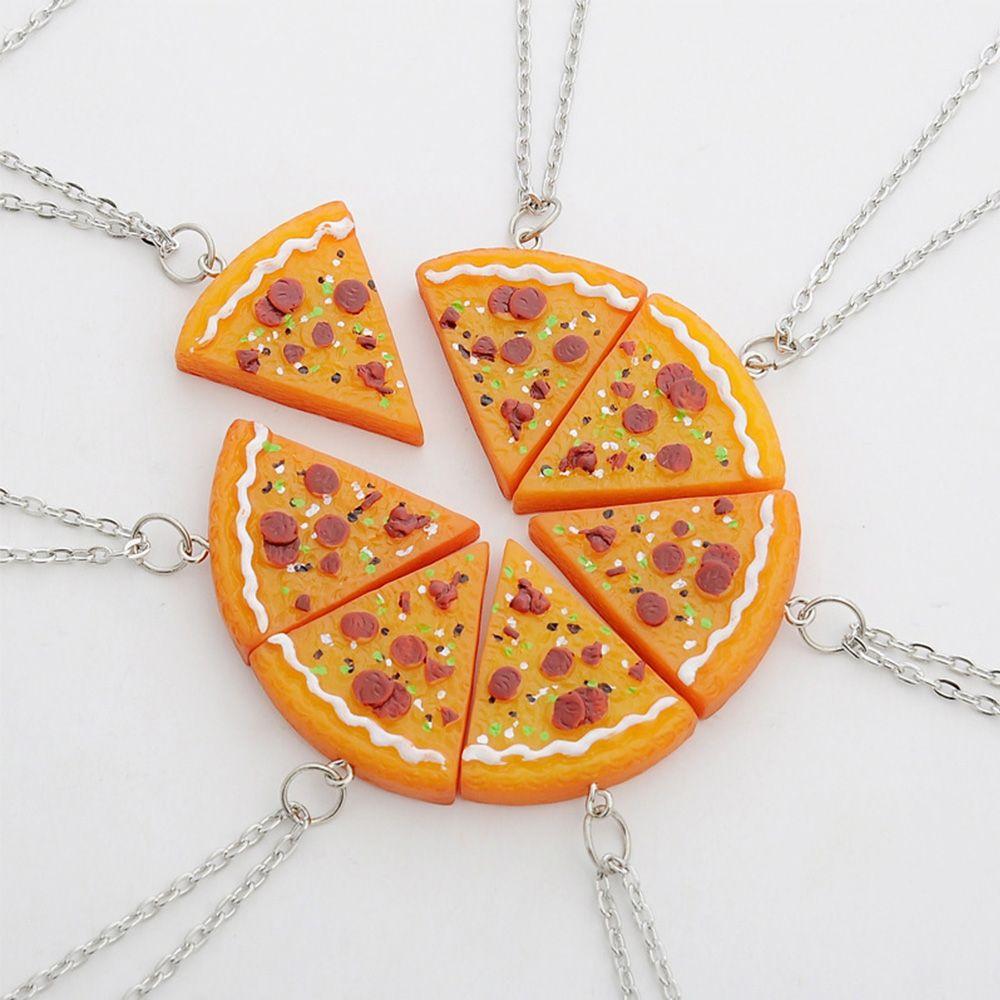 7Pcs Charm Jewelry Orange Best Friends Pizza Slice Pendant Friendship Family Chain Necklace