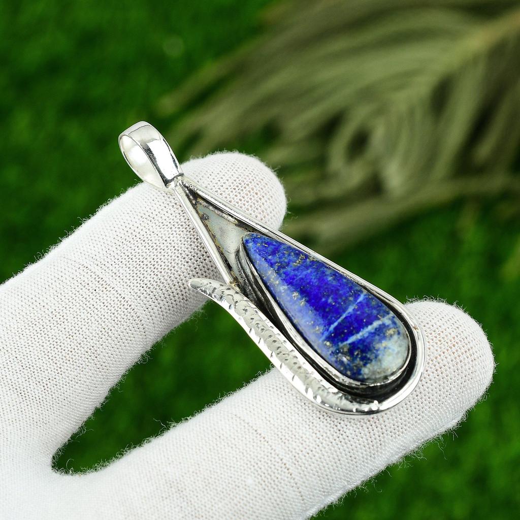 Pear Lapis Lazuli Gemstone Elegant September Birth Pendant Jewelry 925 Silver