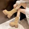 Mid-calf Summer Modern Boots Square Heel Mid Heel Shoes Female High Quality Slip-on Round Toe Solid Punk Women's Boots