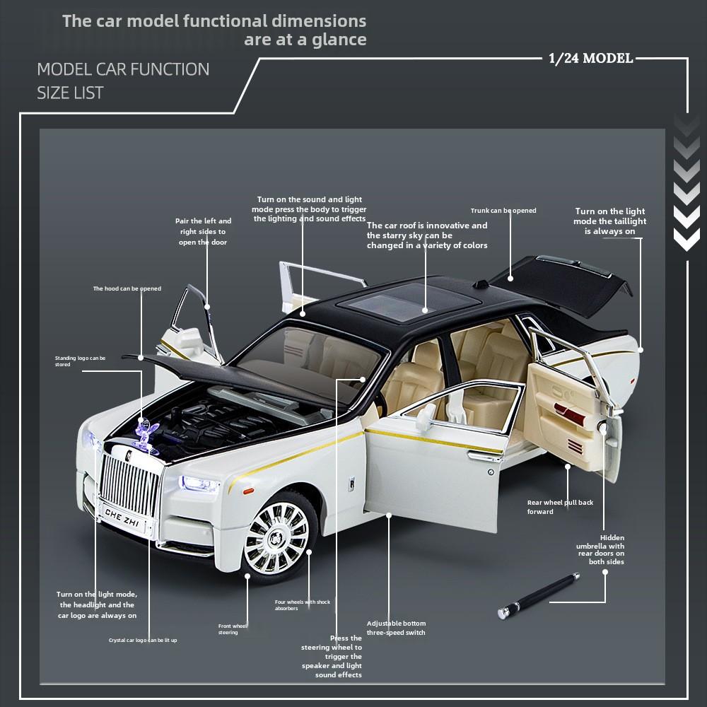 Модель автомобиля Rolls-Royce Phantom из легкого сплава в масштабе 1/24 со звуком, светом и крышей в виде звездного неба для детской коллекции и украшения.