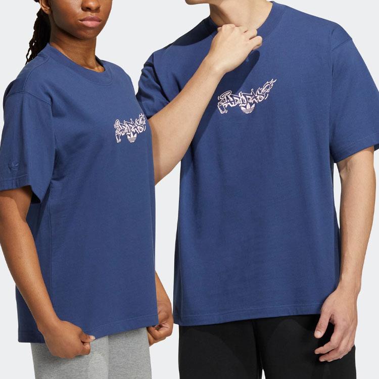 adidas Футболка с коротким рукавом Originals Letter Print Sports унисекс футболки синего цвета H49560