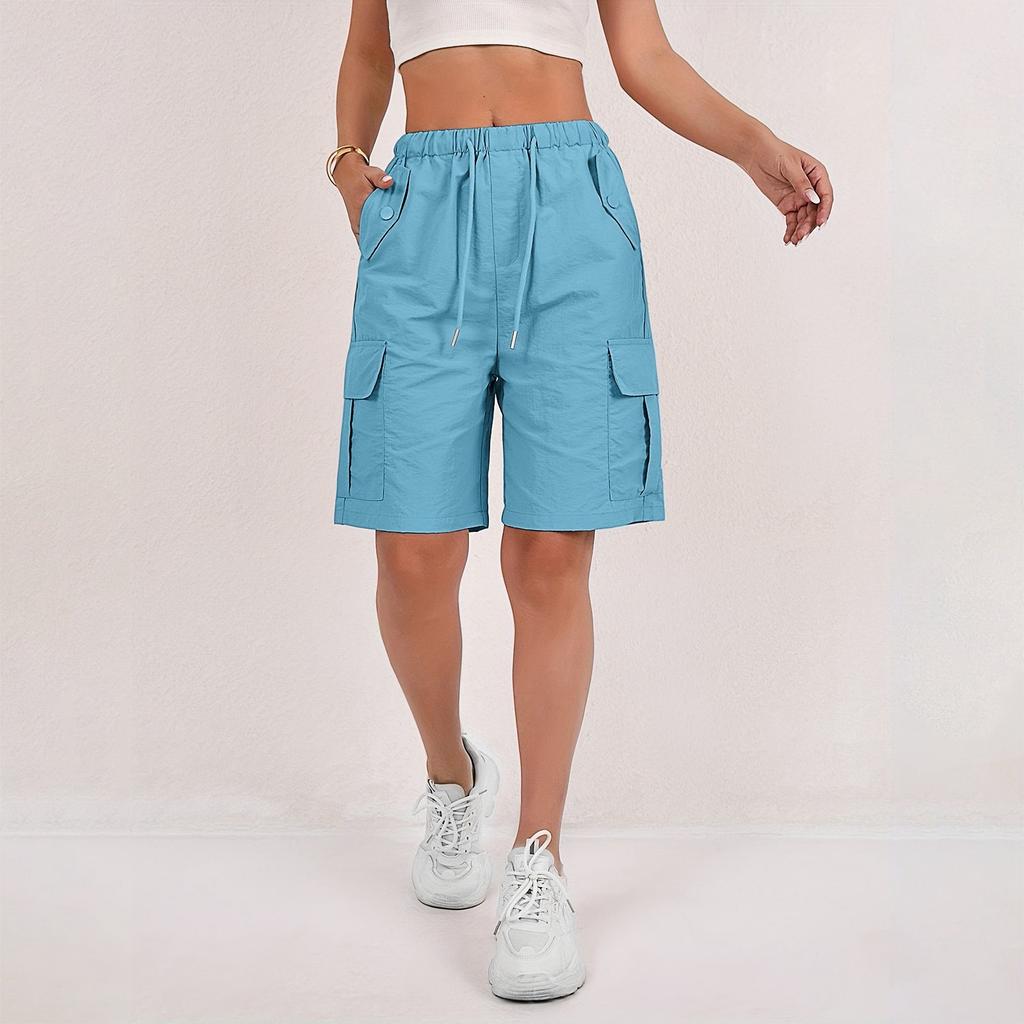 Women's Sports Shorts Casual Loose Solid Color High Waisted Pocket Shorts