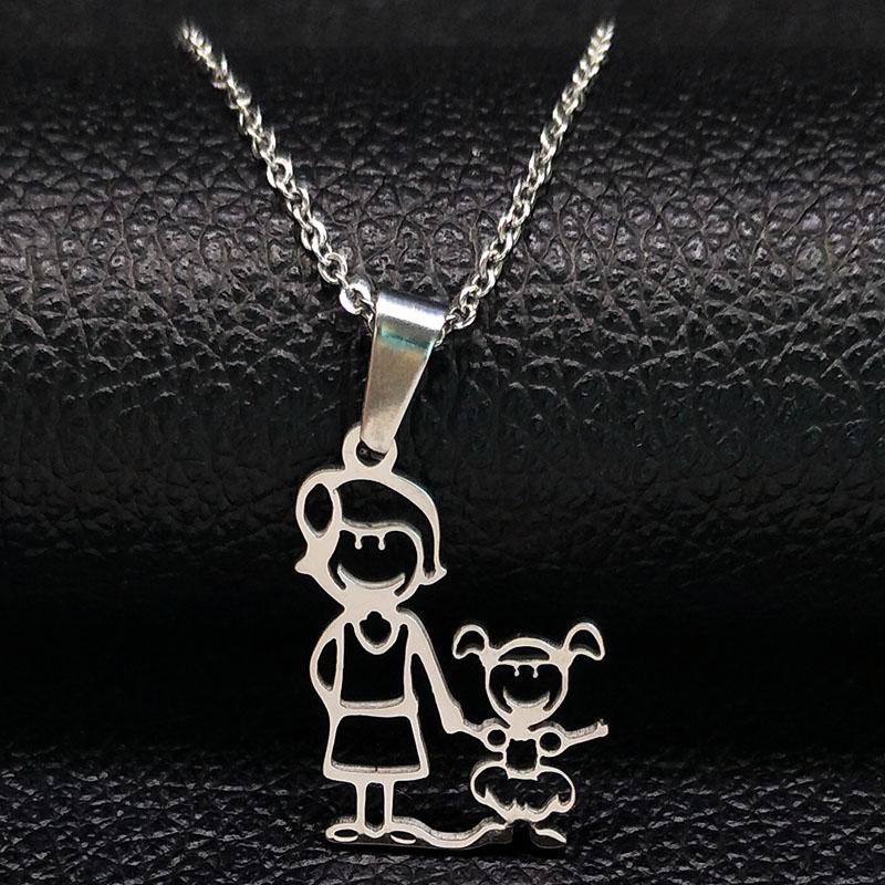 Mothers and Children Family Stainless Steel Necklaces Silver Color Necklace Jewelry dia de la madre Mother's Day Gift N328S01