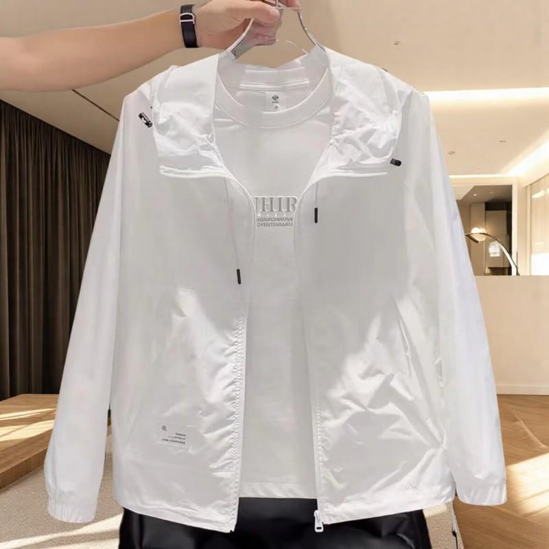 Lightweight Breathable Hooded Jacket Men Women Outdoor Casual Windbreaker White