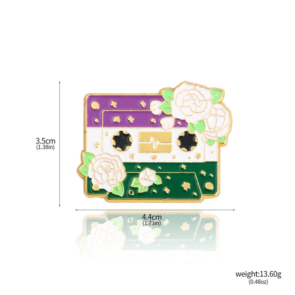 Fashion Flower Cassette Radio Tapes Enamel Brooch Retro Pride Badge Pin Women Men Hats Bags Lapel Decoration Gift Accessories