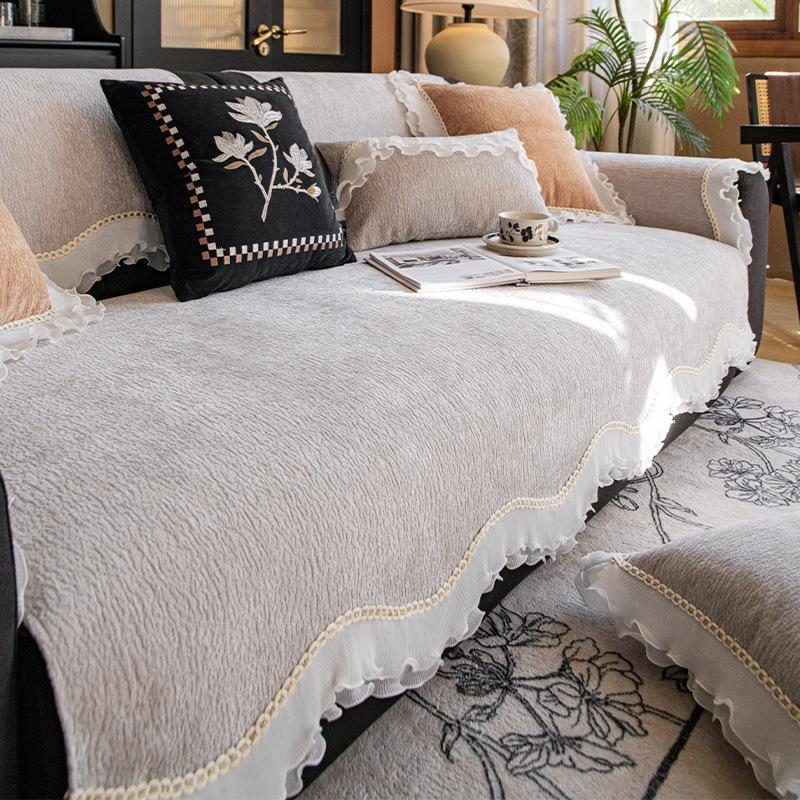 French Premium Sofa Cushion, Universal Non-Slip Sofa Cover For All Seasons, Cover Cloth, Straight Row Special-Shaped Skirt Sofa Seat Cushion