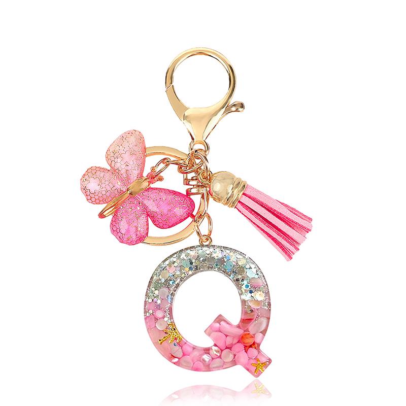 AZ Dreamy Sequin Letters Брелок для женщин Подвеска-бабочка с кисточками Инициал Брелок для кошелька Подвеска для сумок Амулеты Автомобильный брелок