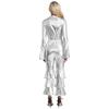Womens 70s Retro Disco Long Sleeve Flared Jumpsuit Sparkle Costume