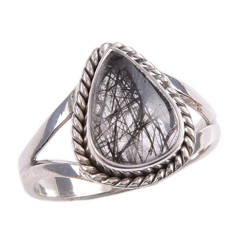 Natural Black Rutile Gemstone 925 Solid Sterling Silver Jewelry Ring Size 6 W2U90