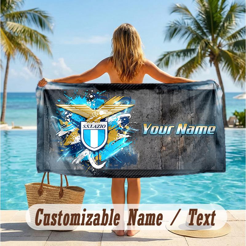Custom Text Beach Towel, Soft Absorbent Swimming Multi-use TowelLazio FC