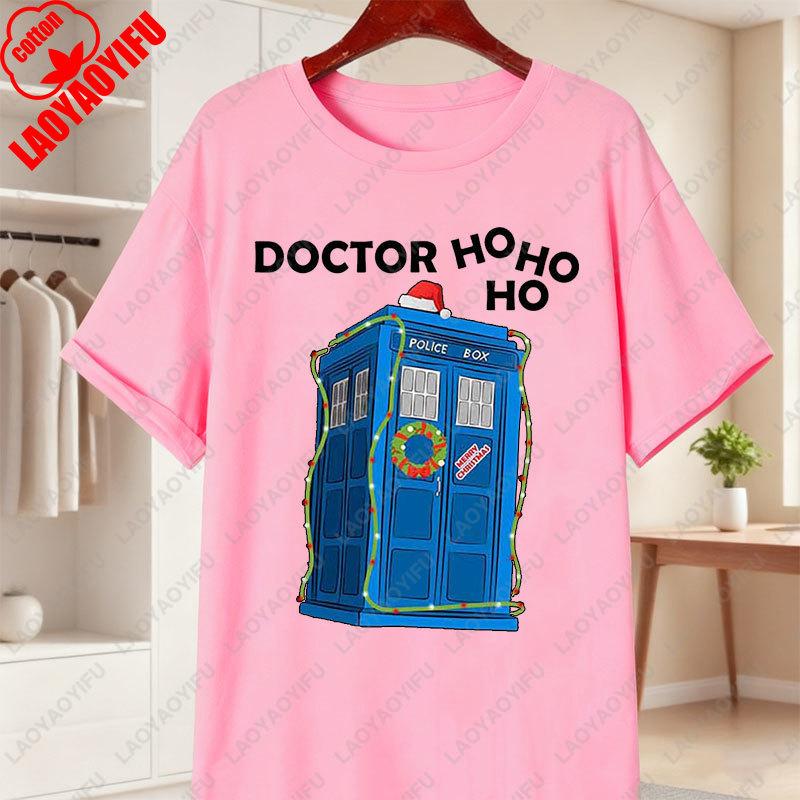 Doctor Hehe Funny Christmas Cotton TShirt Unisex Women Short Sleeve Print Tees Fashion Vintage Christmas Holiday Streetwear Tshirt