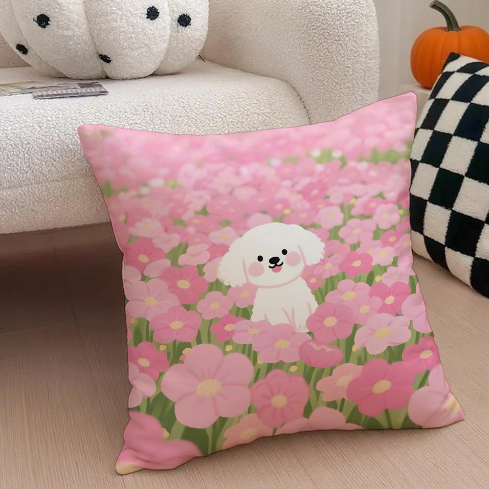 Cute Bichon Frise Pet Cushion Cover Throw Pillow Cover Hidden Button Durable Polyester Chair Cushion