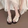 Square Head Open-toed Flat Bottom Women's Summer Wear French Retro 2025 New Korean Version Niche Versatile Roman Sandals