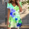 Summer Fashion Women's V Neck Short Sleeve Flower Printed  Dress Sex Short Skirt Dresses