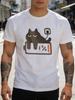 Men Royal Blue Tee Tired Cat Low Battery Charging Print Short Sleeve Loose Casual Street Basic