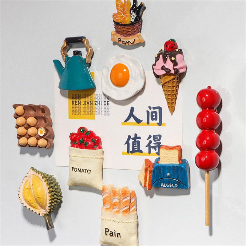 3D Food Model Fridge Magnets Creative Cartoon Simulation Food Bread Egg Milk Refrigerator Magnetic Sticker Message Holder Decor