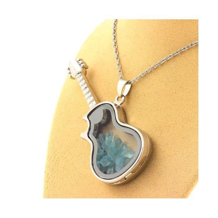 Pierres et Minéraux. Collier Apatite Paraiba brut. Modèle guitare.