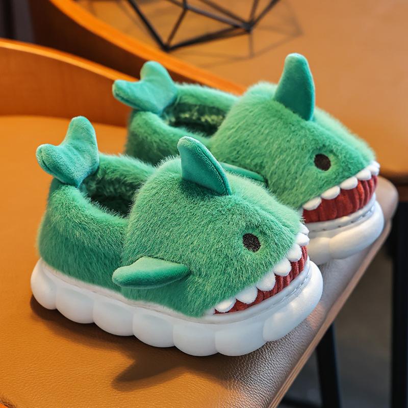 Children's Cotton Slippers Boys and Girls Cute Cartoon Shark Slippers Autumn and Winter Home Indoor Baby Thick Bottom Slippers