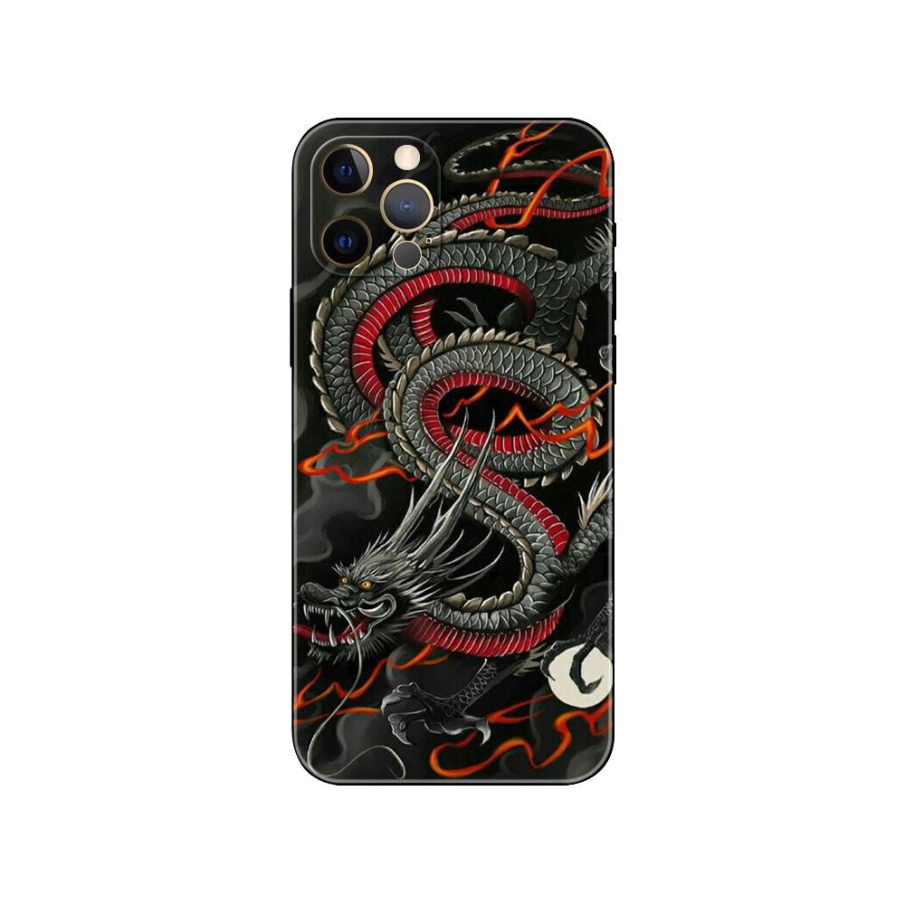 Дизайнерский чехол для телефона с китайским драконом для iphone 5 5s 2020se 6 6s 7 8 plus x 10 XR XS 11 12 13 mini pro MAX, черная задняя крышка из ТПУ