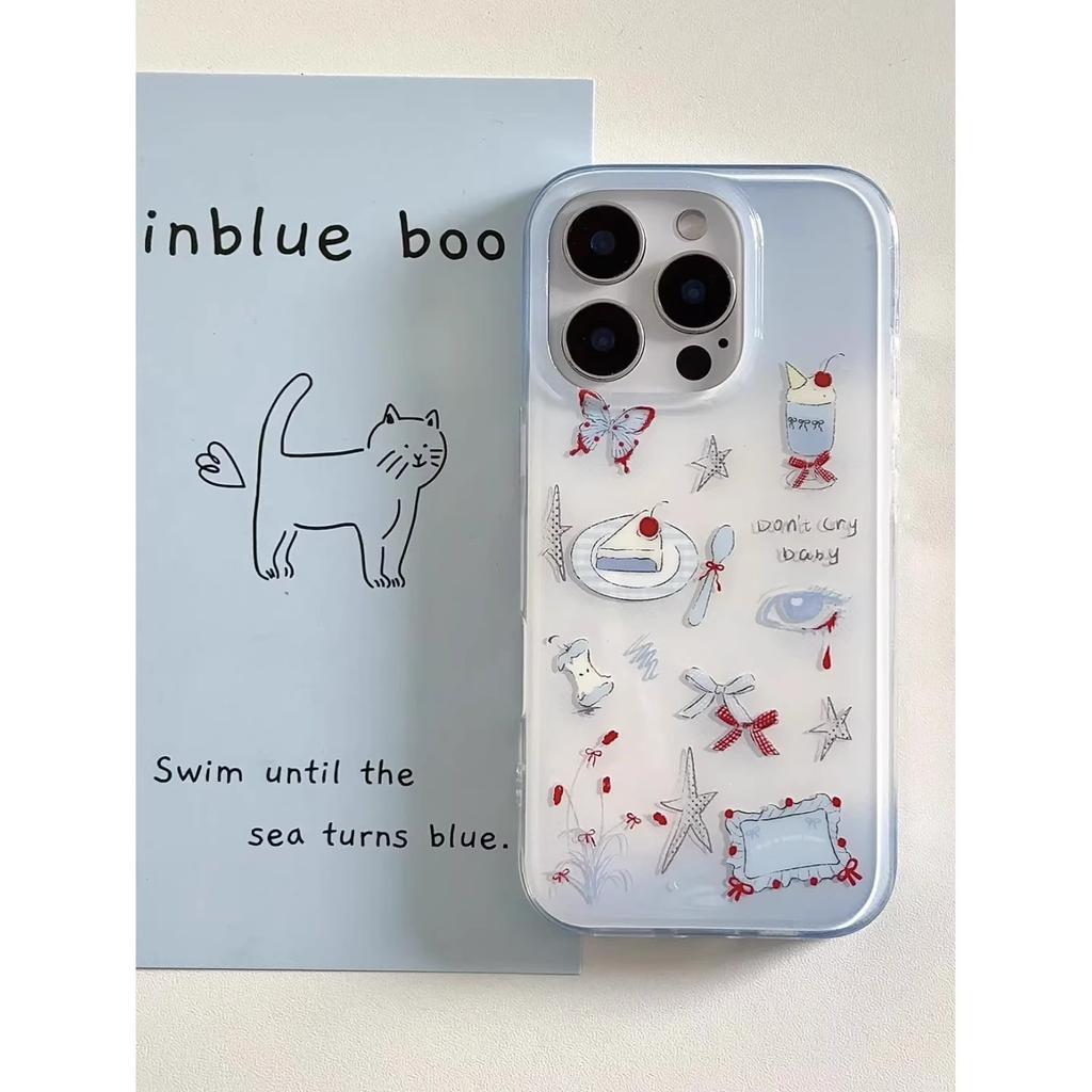 Чехол для мобильного телефона iPhone 15/16 Promax с изображением бабочки в корейском стиле, белый фон Imd13/12