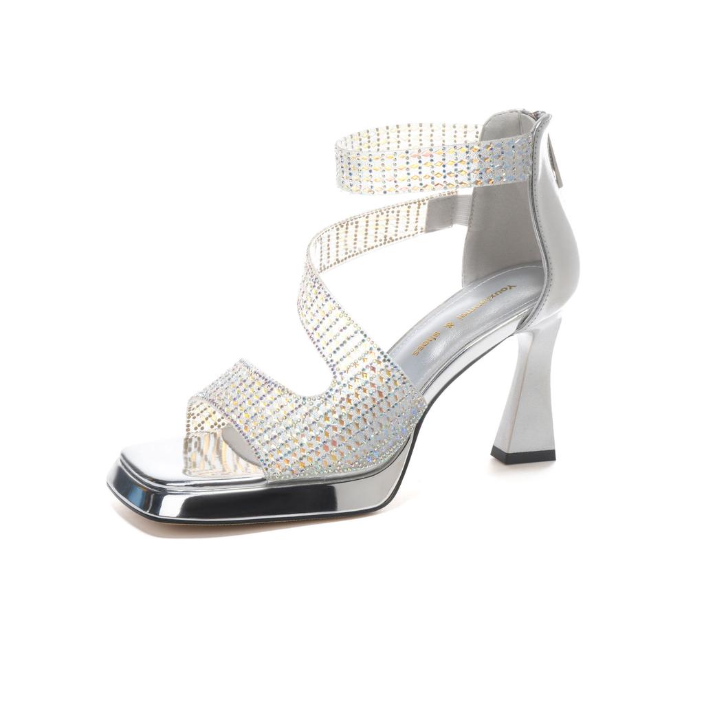 Летние новые босоножки с открытым носком из стразов, непромокаемые, толстый каблук, не надоедает, высокие каблуки, удобный каблук-мешок