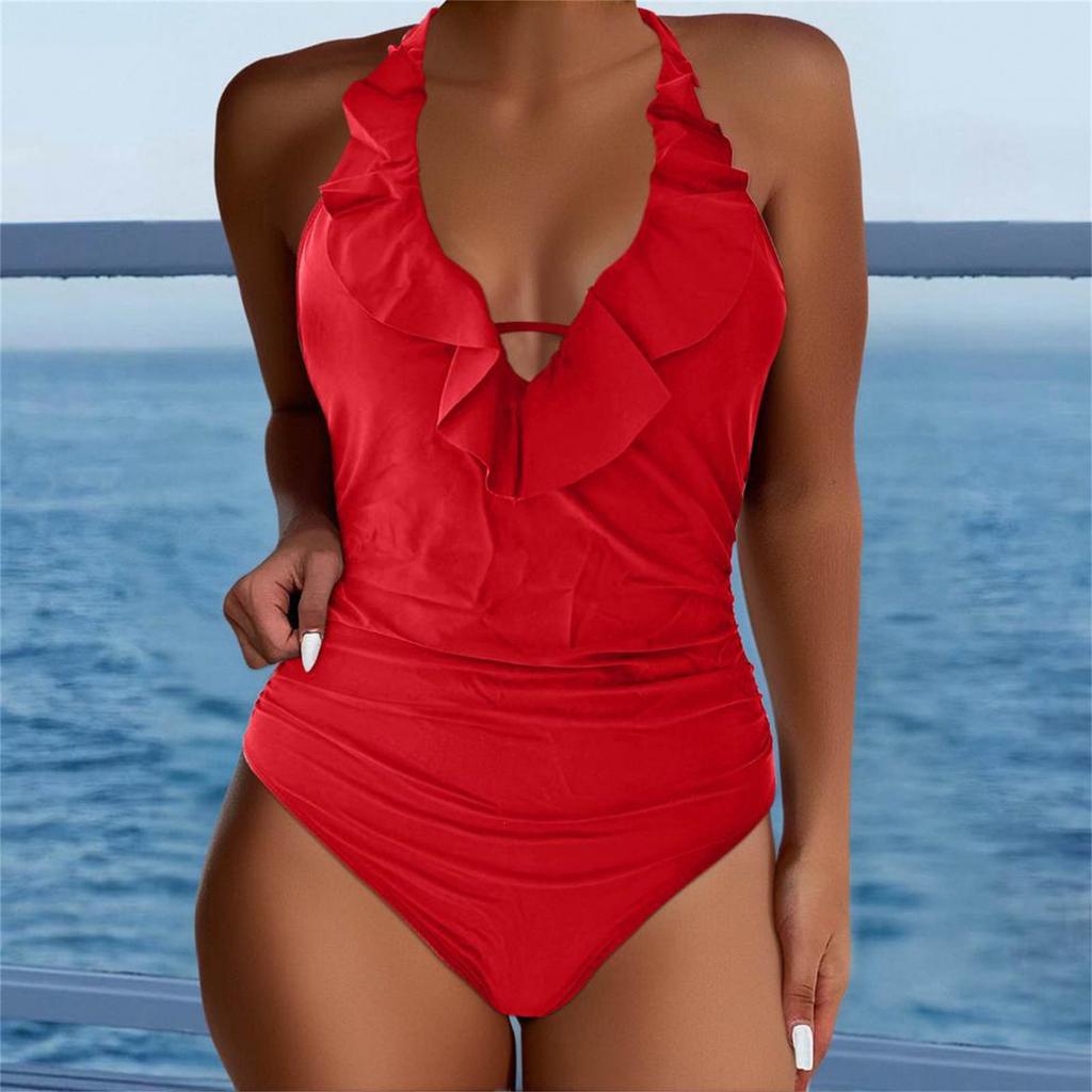 Женский цельный модный бикини однотонный сексуальный с бюстгальтером без стального бюстгальтера купальник