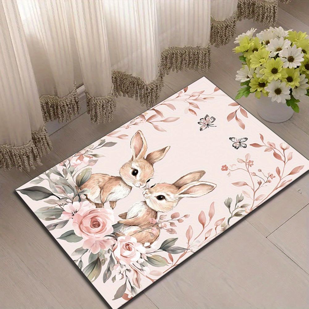 VIKAMA Pink Rabbit Printed Carpet Bedroom Living Room Decoration Carpet Easter Decoration Carpet Home Decoration