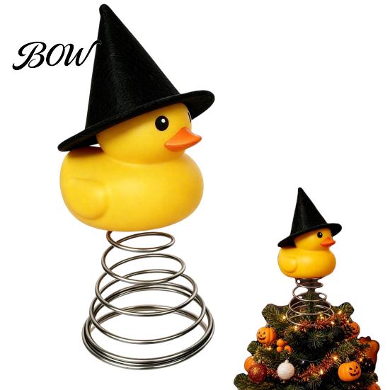 Festive Holiday Tree Accessory Halloween Duck Topper, Small Witch Topper Ornament with Decor Metal Spring Base for Gothic Home Decor, Party