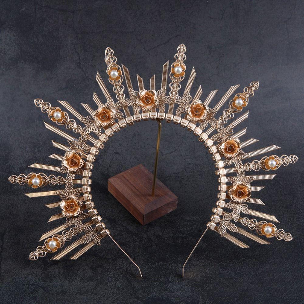 Cosplay Gold Color for Photoshoot Wedding Tiara Halo Crown Headpiece Headdress for Birthday Party