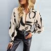 Spring Autumn Woman's Blouse Shirt POLO Collar In Contrasting Color Printed Long Sleeve Loose Casual Tops