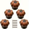 4pcs Vintage Ceramic Pumpkin Cabinet Knob Pulls for Kitchen, Cabinet, Cupboard, Bathroom, Dresser, Closet Armoire, Leopard Orange