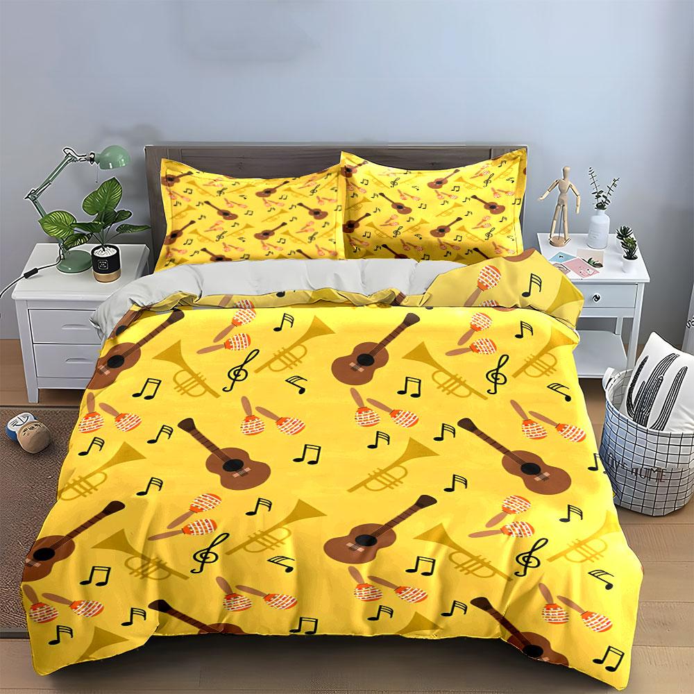 Guitars, trumpets, music notes. Bedding sets Duvet cover sets Duvet covers Pillowcases(1 * Duvet Cover 2 * Pillowcases without duvet insert)