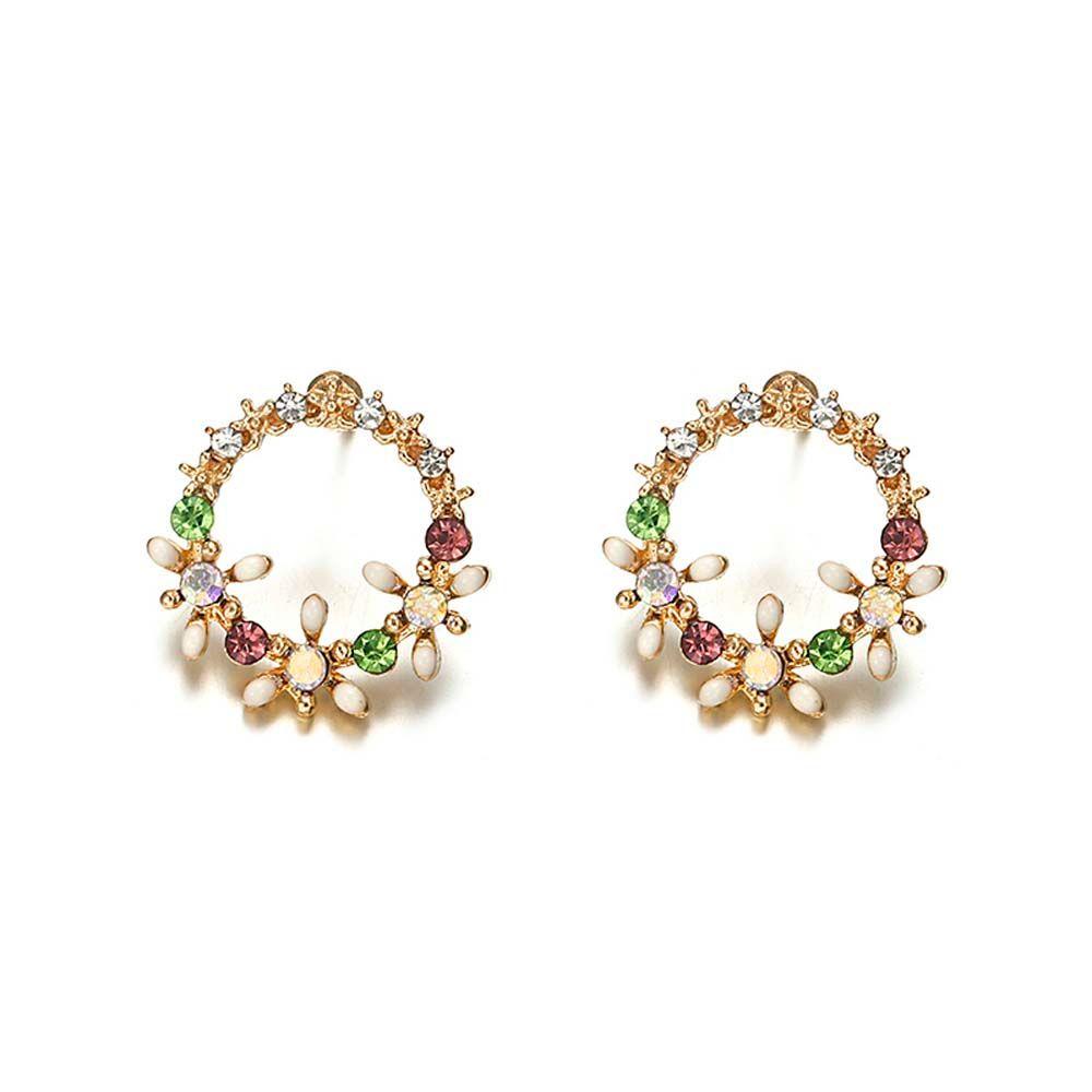 Summer Cute Rhinestone Colorful New Small Wreath Stud Earrings Earring Flower Circle Drop Earrings