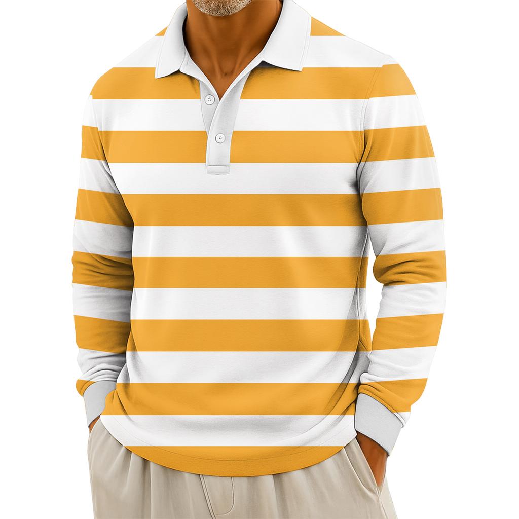 Men's Casual Striped Print Button-Up Long-Sleeve Tops