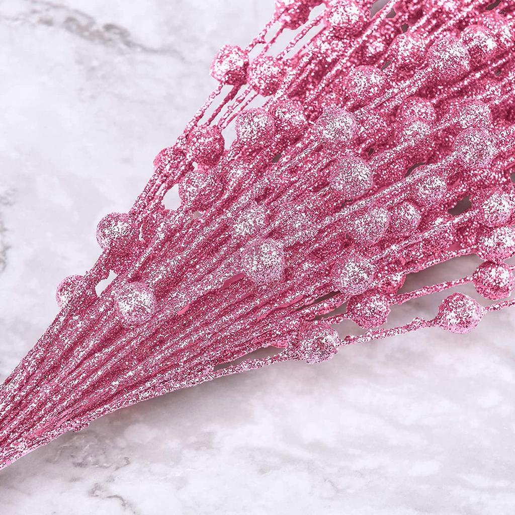 Set of 100 Artificial Berries with Glittering Gold Christmas Artificial Flowers Home Decor and Party Supplies