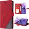 Case + 2 Tempered Glasses for Xiaomi Redmi Note 13 Pro+ 5G - Note 13 Pro Plus 5G - Red Leather Effect Shockproof