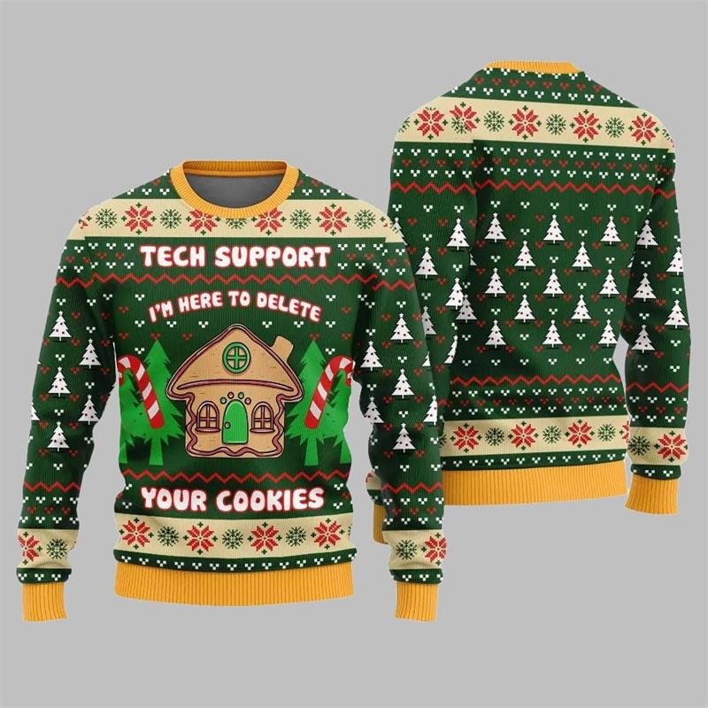 Рождественский Забавный 3D Принт Пряничный Узор Уродливый Свитер Пряничный Домик Дизайн Свитшот с Капюшоном Милый Мультяшный Свитшот
