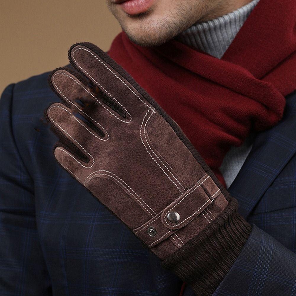 Motorcycle Glove Windproof Plush Thicken Warm PU Leather Korean Mittens Winter Gloves Men Gloves