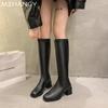 Square Toe Women Leather Snow Boots Mid Heels Fashion Cozy Warm High Boots Women 2024 Trend New Winter Dress Sexy Botas Mujer
