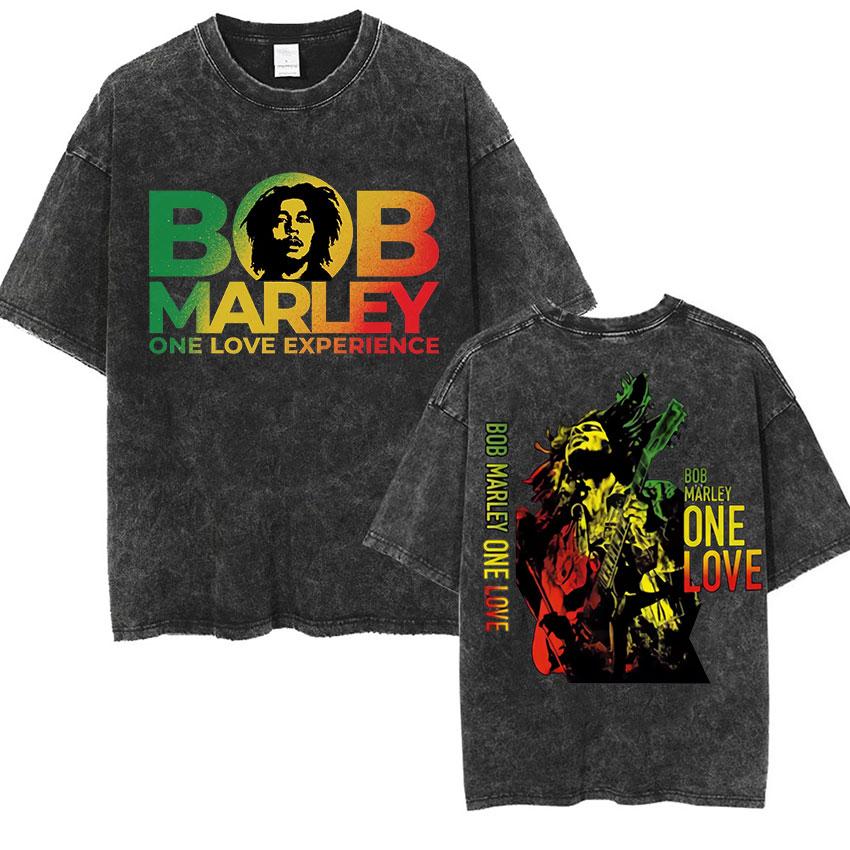Vintage Washed Bob Marley T Shirt Punk Hip Hop Short Sleeve T-shirts Unisex High Quality Oversized T-shirts Y2k Streetwear